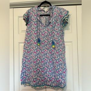 EUC flamingo print with pom Pom tassels